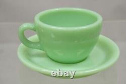 Vintage Fire King Jadeite Green Oven Ware Coffee Cup And Saucer Set De 4