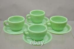 Vintage Fire King Jadeite Green Oven Ware Coffee Cup And Saucer Set De 4