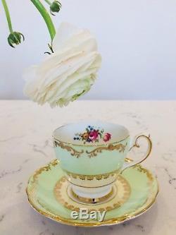 Vintage Gladstone Bone China Set De Café Perfect Green Floral Complet