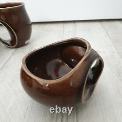 Vintage Holkham Pottery Coffee Set Owl Eyes Brown 6 Tasses 1 Jugs Sugar Pot Tea