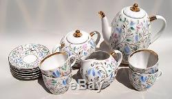 Vintage Imperial Russian Urss Lomonosov Ensemble De Café Porcelaine Fleur Peinte À La Main