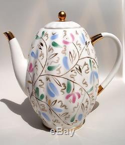 Vintage Imperial Russian Urss Lomonosov Ensemble De Café Porcelaine Fleur Peinte À La Main