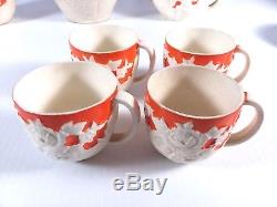 Vintage Japon Moriyama Mori-machi Orange Et Fleur Ensemble De Café 1 Tasse Manquante