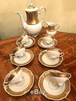 Vintage Jlmenau Graf Von Henneberg 6 Tasses 1 Pot À Lait En Porcelaine Jug Set Café