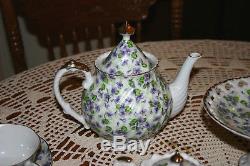 Vintage Lefton Chine Violet Chintz Thé Pot Et Café / Ensemble De Pot De Chocolat 16 Pc 50