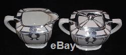 Vintage Lenox Belleek Silver Overlay 3 Pc Coffee Pot Cream Sugar Set Monogramme T