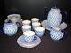 Vintage Lomonosov Ussr Cobalt Blue Net 22 Piece Porcelain Coffee Tea Set