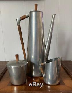 Vintage Mid-century Royal Moderne Hollande Étain Ensemble Café, Étain / Teck Encart