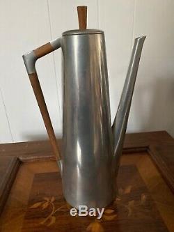 Vintage Mid-century Royal Moderne Hollande Étain Ensemble Café, Étain / Teck Encart