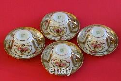 Vintage Noritake Tea/cafee Pot Set Tasses Saucers Roses Roses Or Incrustées