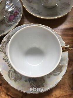 Vintage Pearlised Lustre Fragonard Lovers Japan Porcelaine Cafetière Ensemble De Thé