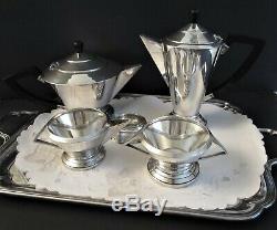 Vintage Plate Art Déco Argent (epns) Thé Et Café Set 4 Pièces