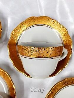 Vintage Plateau De Café Pour 6 Bohème Tchécoslovaquie Pluie 24k Or Gilded 1930's