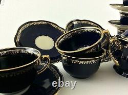 Vintage Porcelaine Mocca Coffee Set Service Cobalt Blue Gilt Pologne Chodziez 60's