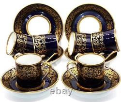 Vintage REICHENBACH 6 x Demi-Tasse, Boîtes à Café & Soucoupes, Bleu Cobalt & Doré