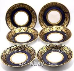 Vintage REICHENBACH 6 x Demi-Tasse, Boîtes à Café & Soucoupes, Bleu Cobalt & Doré