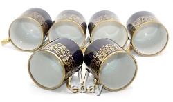 Vintage REICHENBACH 6 x Demi-Tasse, Boîtes à Café & Soucoupes, Bleu Cobalt & Doré