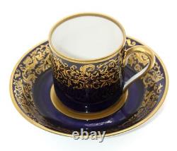 Vintage REICHENBACH 6 x Demi-Tasse, Boîtes à Café & Soucoupes, Bleu Cobalt & Doré