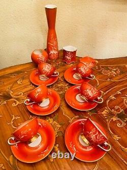 Vintage Red 6 Tasses 6 Saucers Allemagne Waldershof Bavaria N Porcelaine Cafetière