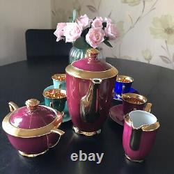 Vintage Rgk Rudolf Kampf Tchèque 11 Piece Coffee Set Multicoloured Cups Gold Inlay