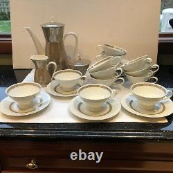 Vintage Rosenthal Taupe Band Raymond Loewy Service De Café Pour 8 Monnaie 21 Pc