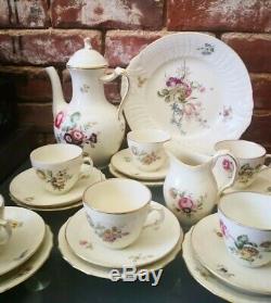 Vintage Royal Copenhagen Frijsenborg Café Set 6 Trios, Cafetière, Jug & Plaque