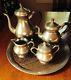 Vintage Royal Holland Kmd Pewter 4 Pc. Set De Café Et De Thé Avec Bac Signé