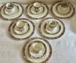 Vintage Royal Worcester 'Old Worcester Parrot' 6 x Trios de Tasses à Café et Soucoupes