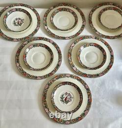 Vintage Royal Worcester 'Old Worcester Parrot' 6 x Trios de Tasses à Café et Soucoupes