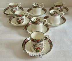 Vintage Royal Worcester 'Old Worcester Parrot' 6 x Trios de Tasses à Café et Soucoupes