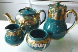 Vintage Sadler Coffee Tea Porcelain Set Turquoise Gold Glaçure 6 Pièces
