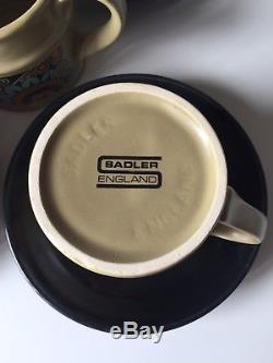 Vintage Sadler Tea Set De Café Flower Power Mod Retro Rare 4 Tasses Saucers Creamer