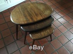 Vintage Set Nest De 3 Tables D'appoint Ercol Pebble Table Basse En Bois Foncé English