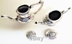 Vintage Silver Silver Miniature Pot De Thé Ensemble De Café Sugar Bowl Milk Jug & Tray
