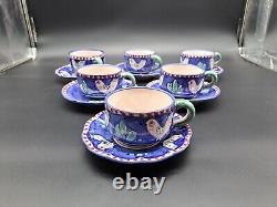 Vintage Solimene Vietri Italie Navy Blue Bird Chicken Coffee Tea Cup Mug Saks 5ème