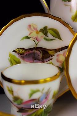 Vintage Spode Bone Chine Angleterre Peint À La Main English Garden Birds Coffee Set