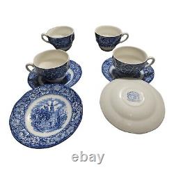Vintage Staffordshire Liberty Blue Set Of Tea Cup, Bowl, Plates Lire Description