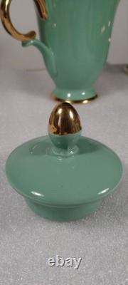 Vintage StavangerFlint Norvège. Service à thé/café vert et or. 15 pièces