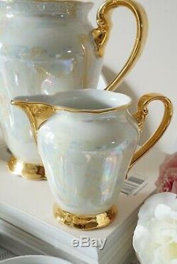 Vintage Tchécoslovaquie 15 Set Pieces Café Nacre Luster Set 2