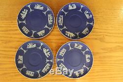 Vintage Wedgwood Cobalt Blue Jasper Ware Coffee Cup Saucer (jeu De 6), (vers 1920)
