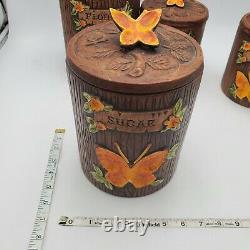 Vtg Ensemble De 4 Trésors Artisanat Papillons Céramiques De Thé À La Farine Boîtes De Café