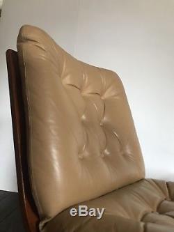 Vtg MID Century Leather Set De 2 Chaises Fauteuils & Table Basse Design Danois