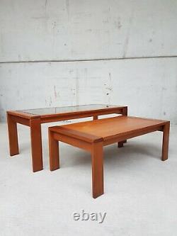 Vtg MID Century Teak Glass Coffee Table Set Of Two Nest Of Tables Side Danois