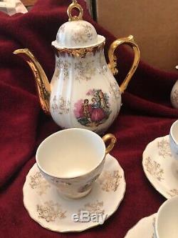 Vtg Porcelaine Café Set D'or Victorienne Couple Sterling Chine Japon 23 Pc De Nice