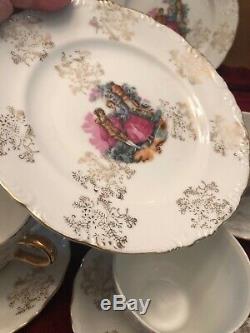 Vtg Porcelaine Café Set D'or Victorienne Couple Sterling Chine Japon 23 Pc De Nice