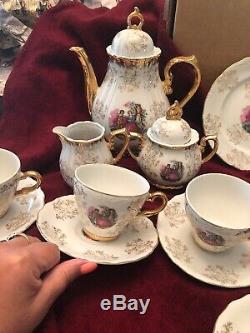 Vtg Porcelaine Café Set D'or Victorienne Couple Sterling Chine Japon 23 Pc De Nice