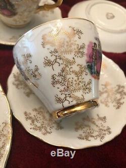Vtg Porcelaine Café Set D'or Victorienne Couple Sterling Chine Japon 23 Pc De Nice