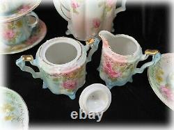 Vtg Repro R S Prusse Coffee Tea Set Rpu12 Porcelaine Fleurs Roses & Or 18 Pc