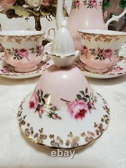 Vtg Royal Albert Demoiselle D'honneur Café/thé Svc Pot-crème/sucre 2 Coupe/saucers Monnaie