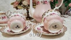 Vtg Royal Albert Demoiselle D'honneur Café/thé Svc Pot-crème/sucre 2 Coupe/saucers Monnaie